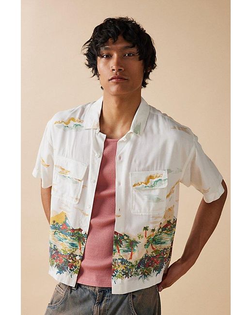 Urban Outfitters Natural Uo Jamie Rayon Short Sleeve Cropped Button-Down Shirt Top for men