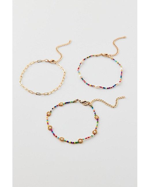 Urban Outfitters Metallic Multi Bead & Chain Anklet Set