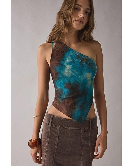 Vintage & ReMADE by UO Blue Remade By Uo Remnants Asymmetric One Shoulder Top
