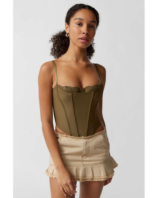 Out From Under Brown Coucou Lace-trim Corset In Olive Green,at Urban Outfitters