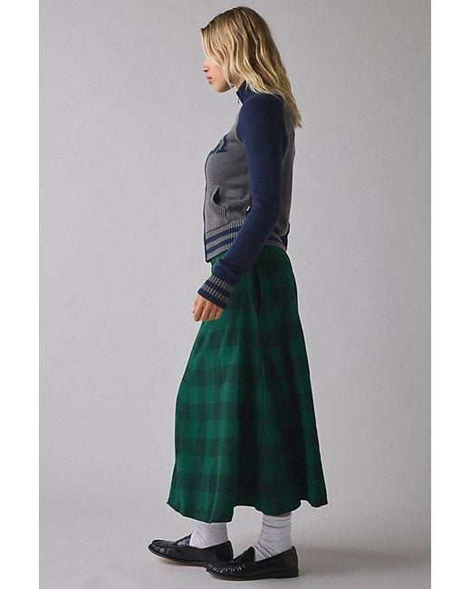 Vintage & ReMADE by UO Blue Vintage By Uo Plaid Midi Skirt