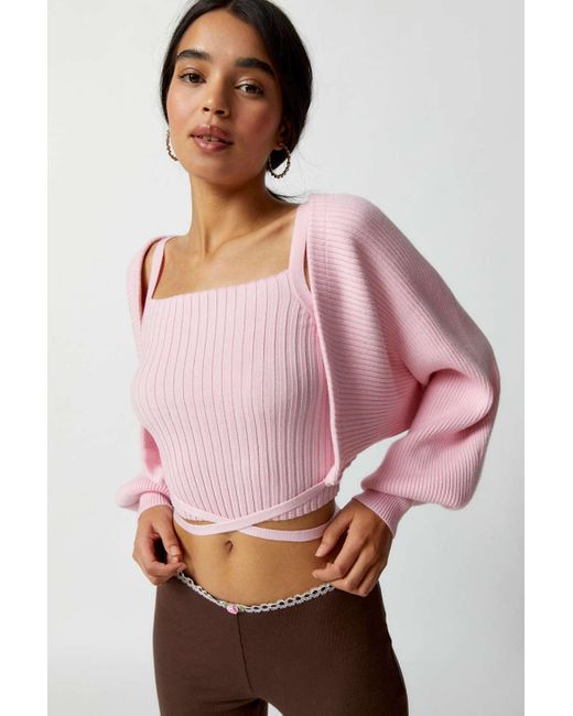 Silence + Noise Silence + Noise Adelie Balloon Sleeve Shrug Sweater In Pink,at Urban Outfitters