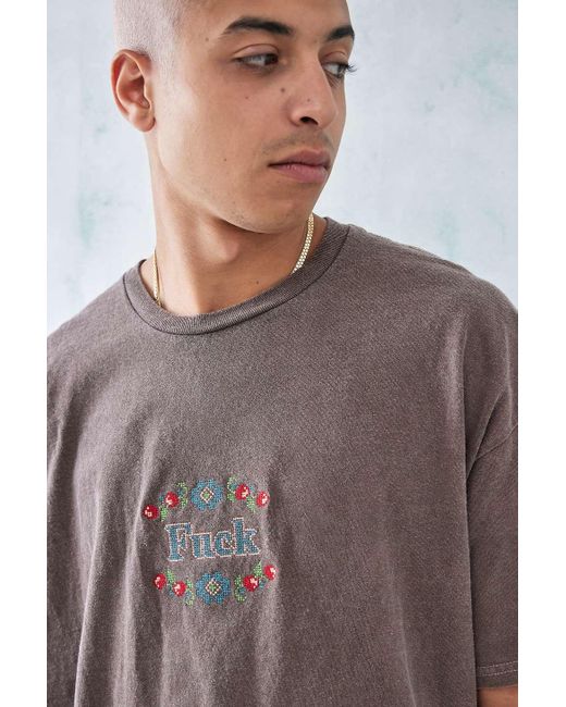 Urban Outfitters Uo F*ck Cross Stitch Embroidered T-shirt in Brown for Men  | Lyst UK