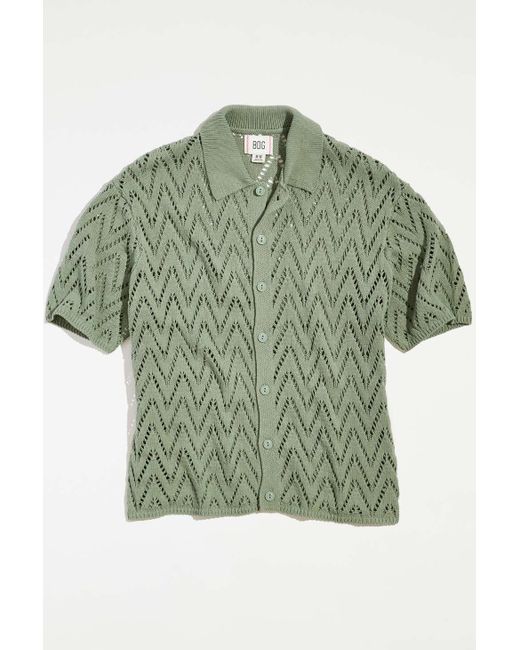 BDG Green Define Polo Short Sleeve Button-down Sweater for men