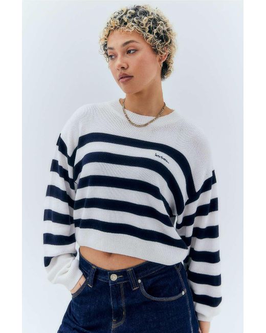 iets frans Gray Striped Knit Cropped Jumper