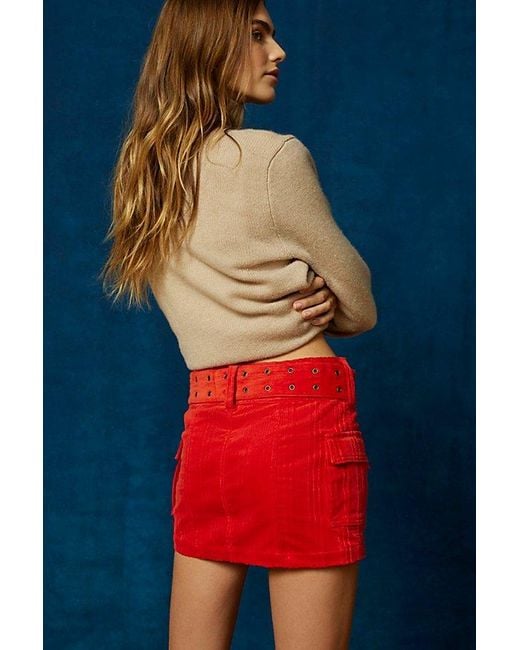 Urban Outfitters Blue Uo Joan Corduroy Belted Mini Skirt