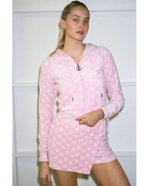 Juicy Couture Uo Exclusive Pink Daisy Velour Wrap Skirt