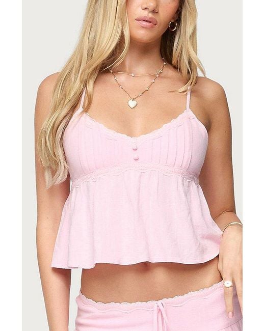 Edikted Pink Selene Lacey Pleated Tank Top