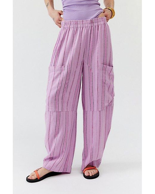 Urban Outfitters Pink Uo Mae Striped Linen Cargo Pant