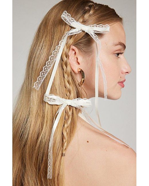 Urban Outfitters Natural Slim Satin & Lace Hair Bow Barrette Set
