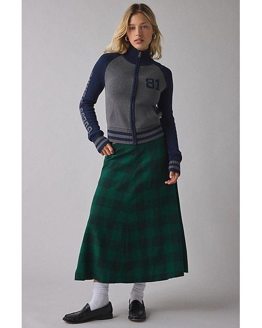 Vintage & ReMADE by UO Blue Vintage By Uo Plaid Midi Skirt