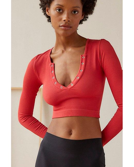 Out From Under Red Claudia Seamless Henley Top