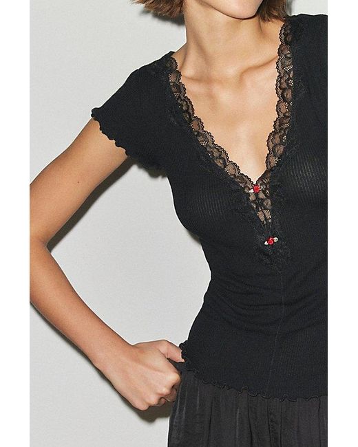 Out From Under Black Delilah Lace-Trim Tee