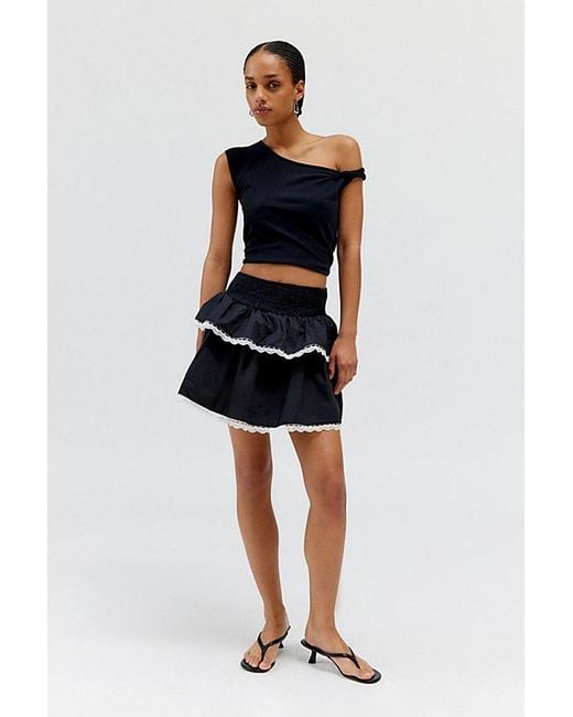 Daisy Street Black Poplin Tiered Mini Skirt