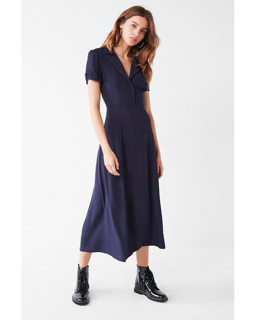 Urban Outfitters Blue Uo Charlotte Button-down Midi Shirt Dress