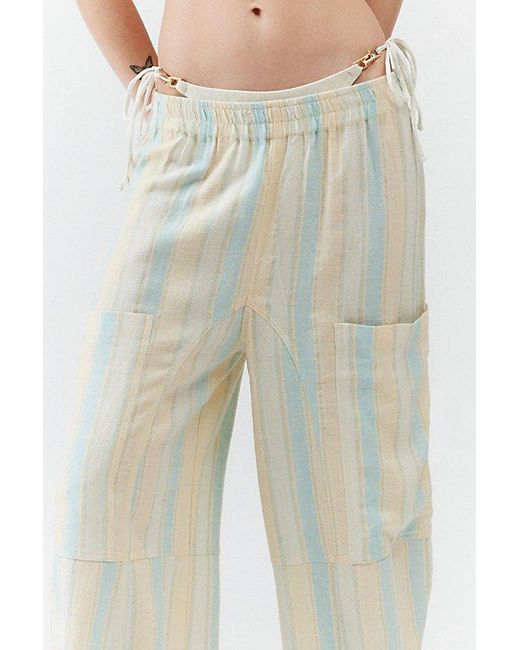 Urban Outfitters White Uo Mae Shimmer Striped Linen Cargo Pant