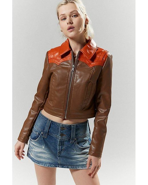 Silence + Noise Brown Mariah Faux Leather Western Jacket