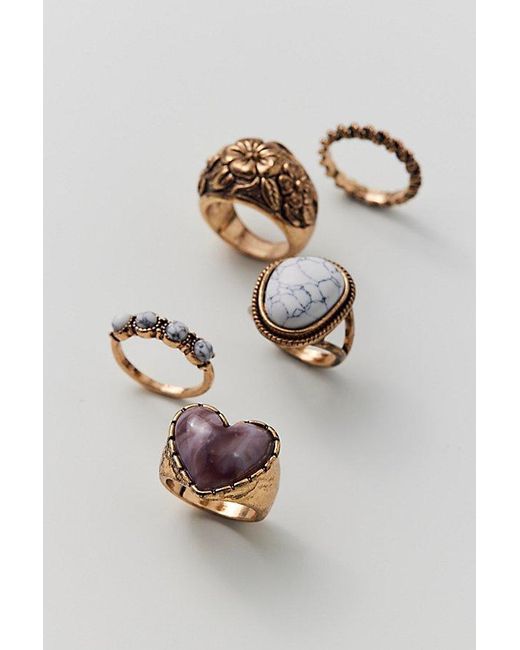 Urban Outfitters Metallic Leila Etched Heart Ring Set