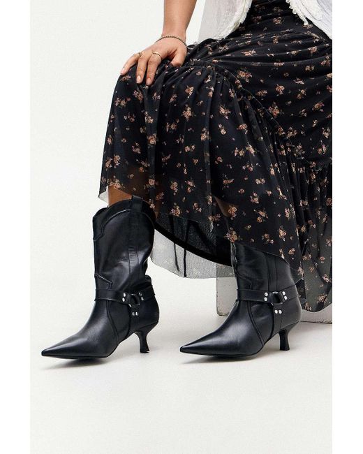 Urban Outfitters Uo Black Harness Pointed Leather Boots
