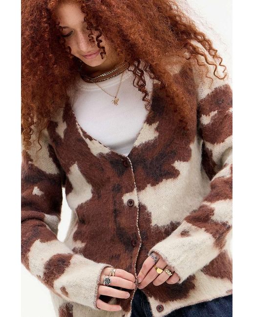 Jaded London Cow Print Chuck Cardigan Xs At Urban Outfitters in