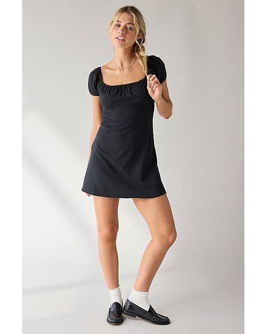 Kimchi Blue Black Meet Me Square Neck Puff Sleeve Mini Dress