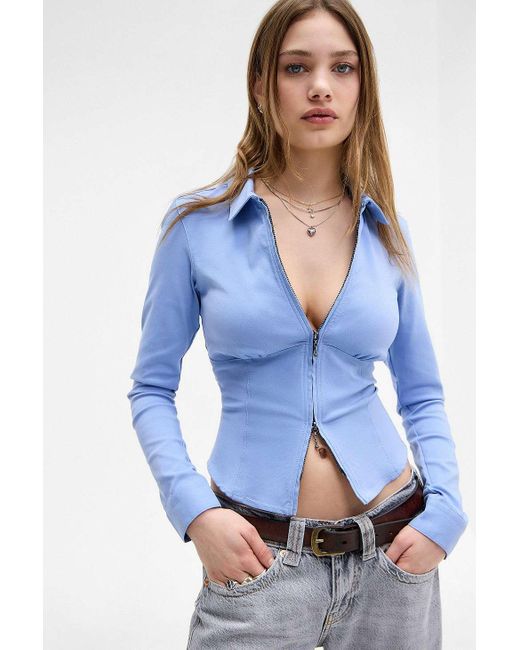 Silence + Noise Blue Silence + Noise Hailey Zip Through Shirt