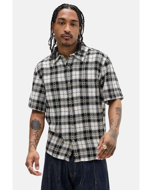BDG Gray Ivory Check Short Sleeve Shirt for men