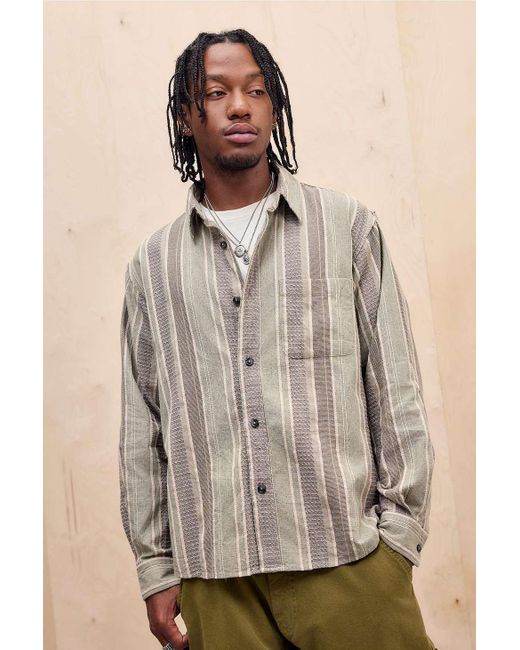 Ayker Brown Dobby Multi Stripe Long Sleeve Shirt L At Urban Outfitters for men