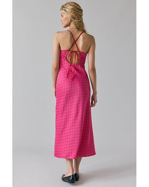 Kimchi Blue Pink Slip It On Tie-Back Satin Midi Dress