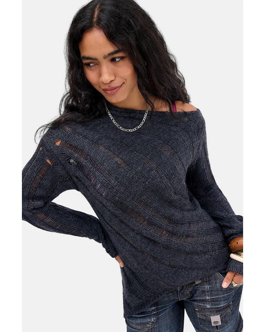 Urban Outfitters Blue Uo Laddered Asymmetric Jumper