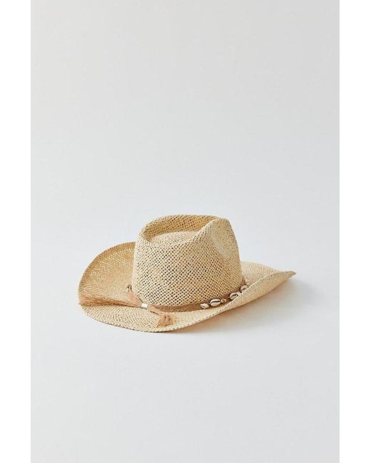 Urban Outfitters Brown Shell Band Straw Cowboy Hat