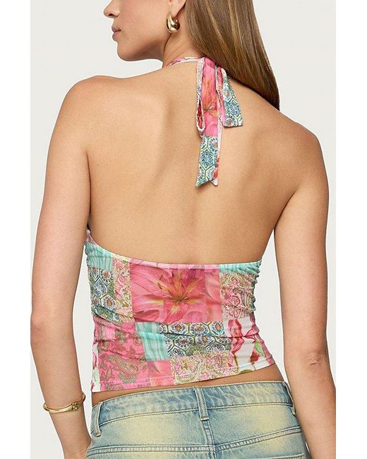 Edikted Pink Catie Printed Mesh Halter Top