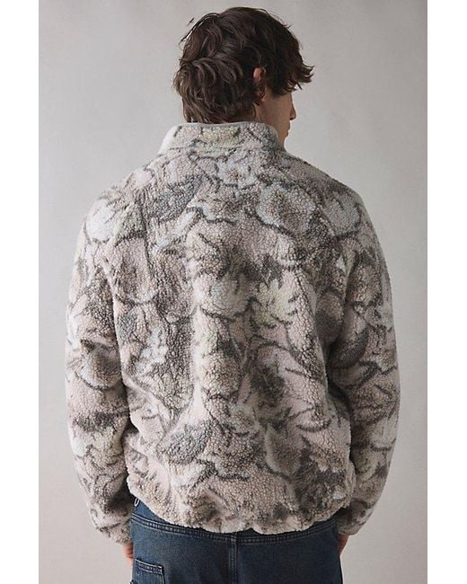 BDG Gray Printed Fleece Quarter Zip Sweatshirt for men