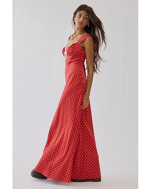 for love and lemons orange polka dot dress For Love & Lemons Love Dot Midi Dress