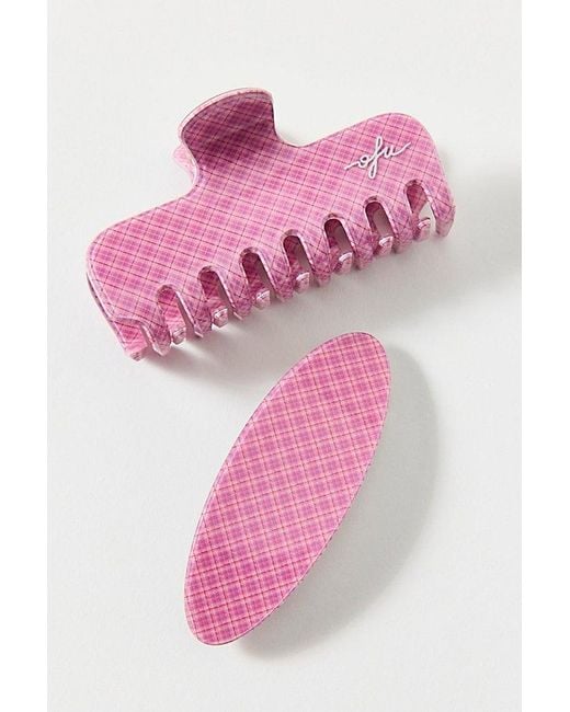 Out From Under Pink Patterned Claw Clip & Barrette Set