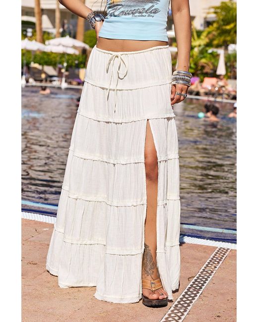 Urban Outfitters Black Uo Sadie Tiered Maxi Skirt
