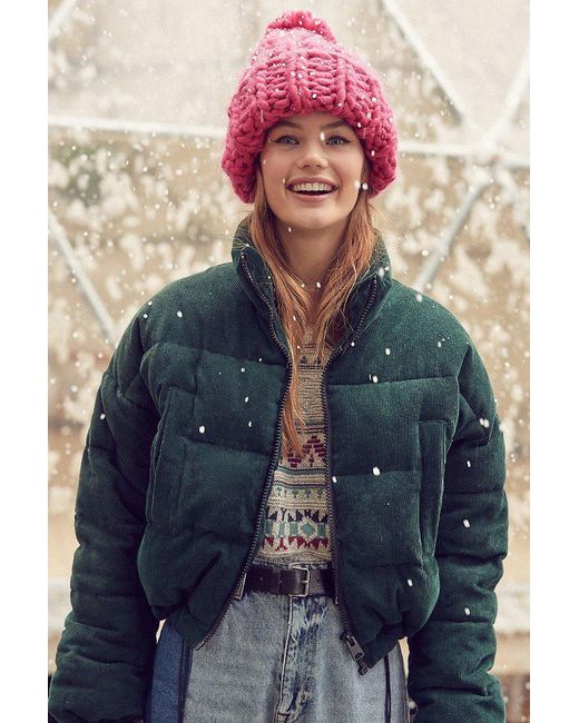 Urban Outfitters Green Uo Corduroy Puffer Jacket