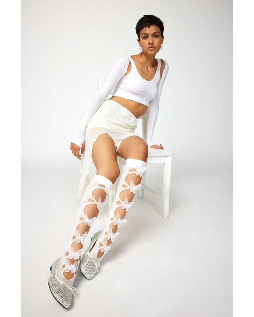Leg Avenue Butterfly Applique Knee High Sock In White,at Urban Outfitters