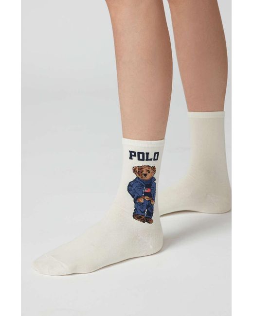 Polo Ralph Lauren Americana Sport Bear Crew Sock In Ivory,at Urban  Outfitters in Brown | Lyst
