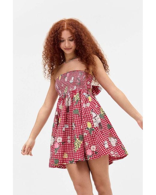 BDG Red Juliana Smocked Tie-back Mini Dress