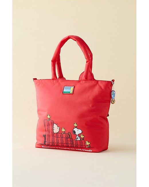 Whatever Makes You Happy Red Whatever! Makes You Happy Peanuts Snoopy House Nylon Padded Tote Bag