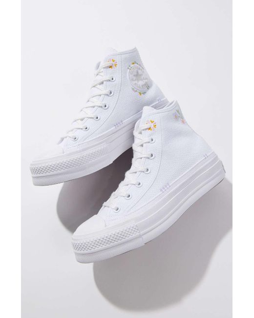 Converse Chuck Taylor All Star Lift Timeless White Embroidery High Top  Platform Shoes