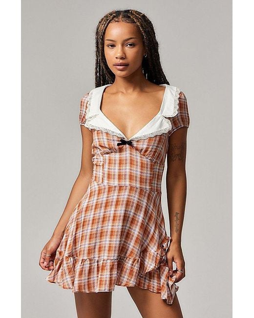 Kimchi Blue Maeve Check Mini Dress in Brown | Lyst