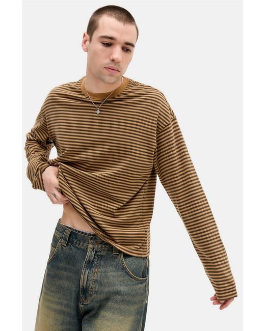 BDG Brown Yellow Stripe Long Sleeve T-shirt for men