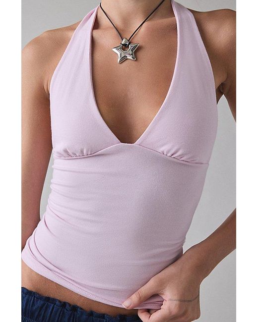 Kimchi Blue Purple Breakup Plunging Cropped Halter Top