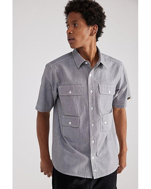 Alpha Industries Gray Multi-Pocket Chambray Short Sleeve Shirt Top for men