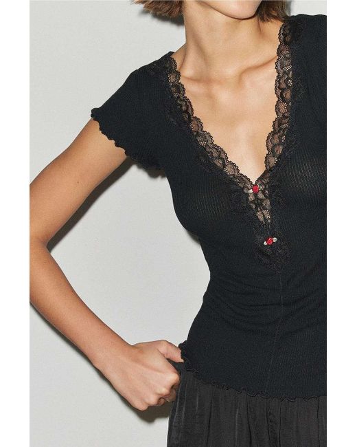 Out From Under Black Delilah Lace Knit Top