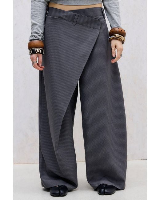 Urban Outfitters Blue Uo Danni Wrap Front Tailored Trousers At