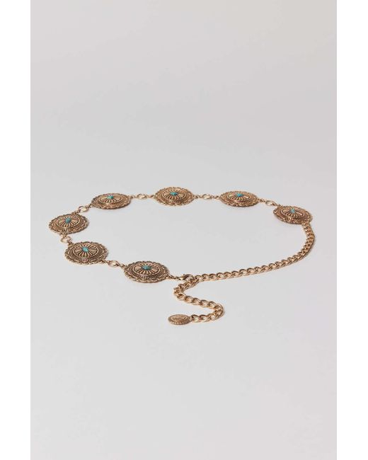 Urban Outfitters Large Turquoise Round Chain Belt in Metallic Lyst