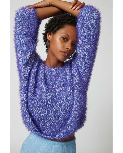 Urban Outfitters Blue Uo Jamie Fuzzy Sweater In Dark Purple,at